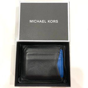 MICHAEL KORS MEN'S BILLFOLD WALLET WITH PASSCASE- BLACK LEATHER